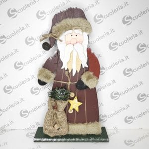 Babbo Natale in legno con sacco in juta