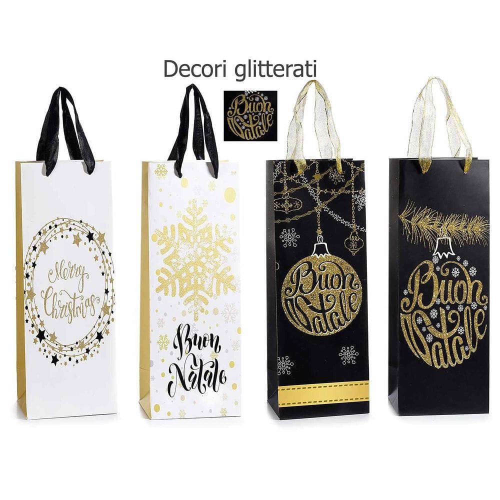 Sacchetto regalo Natale stampa Oro per bottiglia