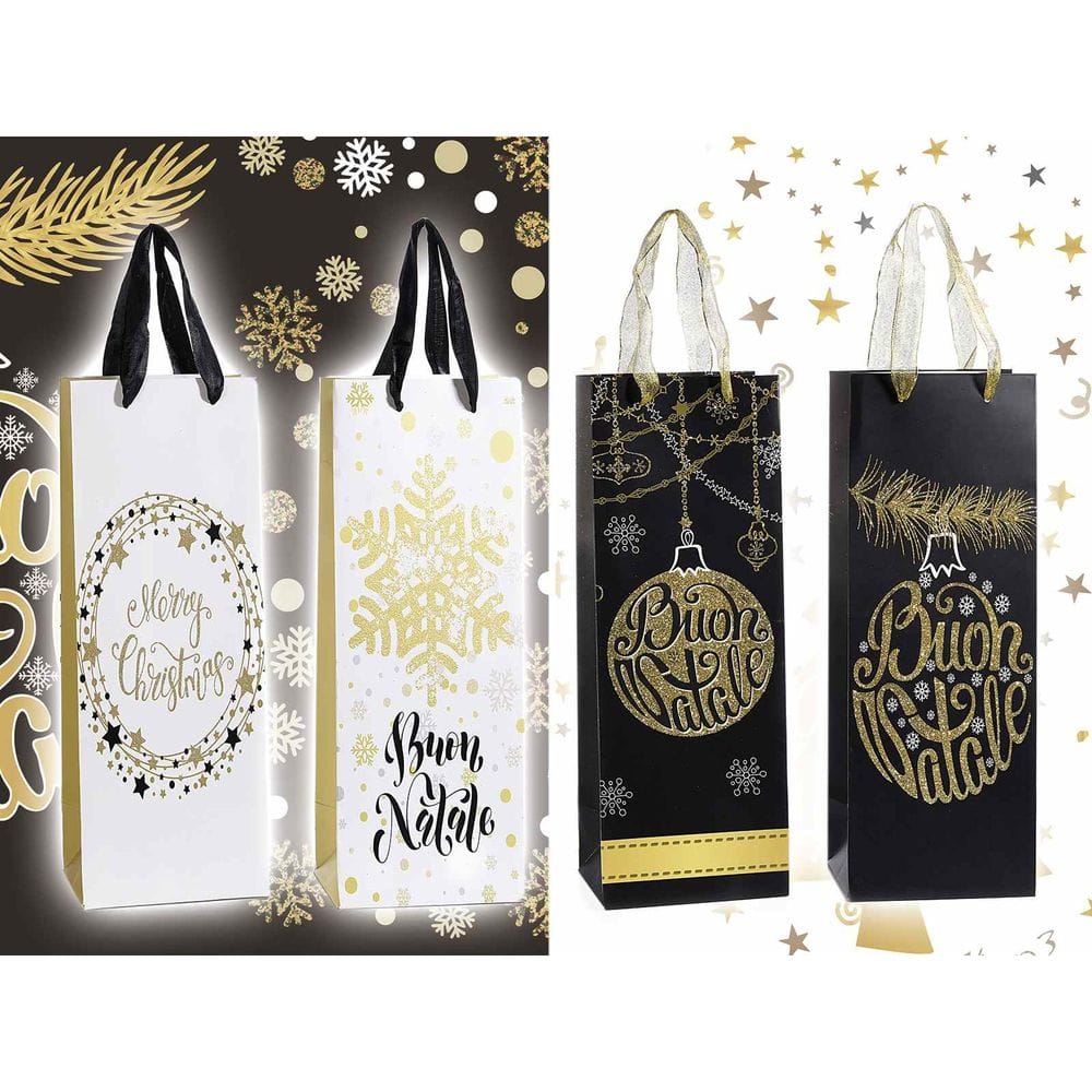 Sacchetto regalo Natale stampa Oro per bottiglia
