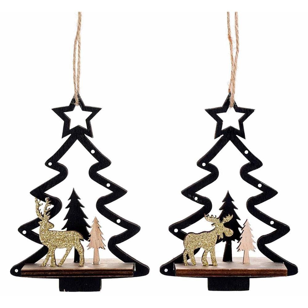 Decorazione natalizia in legno con renna glitter base nera