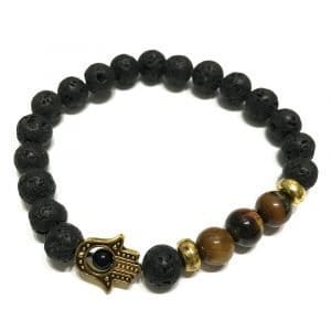Bracciale in Pietra Lavica Hamsa Occhio di tigre