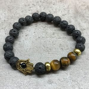 Bracciale in Pietra Lavica Hamsa Occhio di tigre